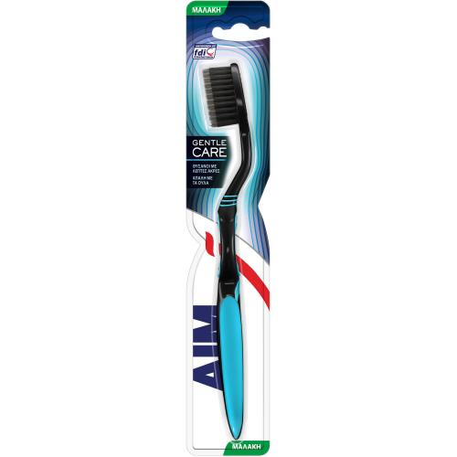Aim Gentle Care Toothbrush Soft Μαλακή Οδοντόβουρτσα με Θύσανους με Λεπτές Άκρες για Βαθύ Καθαρισμό & Λεύκανση Απαλή με τα Ούλα 1 Τεμάχιο - Γαλάζιο / Μαύρο